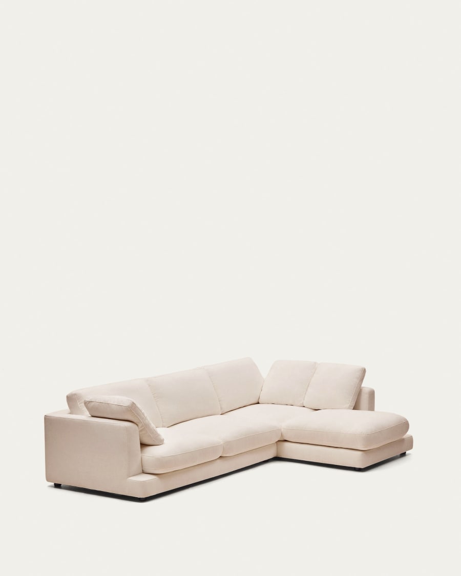 Gala 4 seater sofa with right side chaise longue in beige, 300 cm