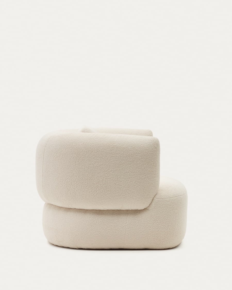 Martina armchair in ecru bouclé with cushion FSC Mix Credit