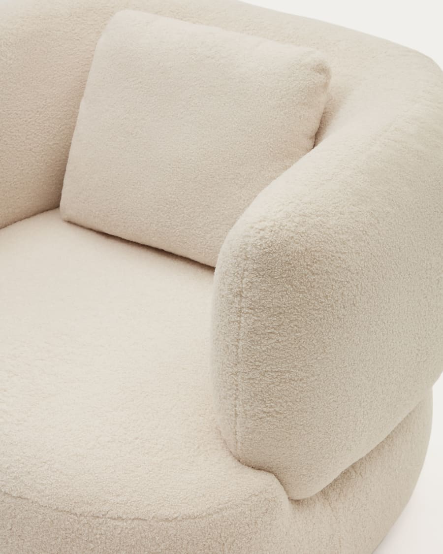 Martina swivel armchair in ecru bouclé with cushion FSC Mix Credit