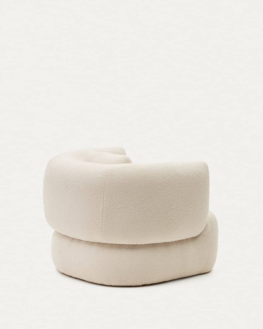 Martina swivel armchair in ecru bouclé with cushion FSC Mix Credit