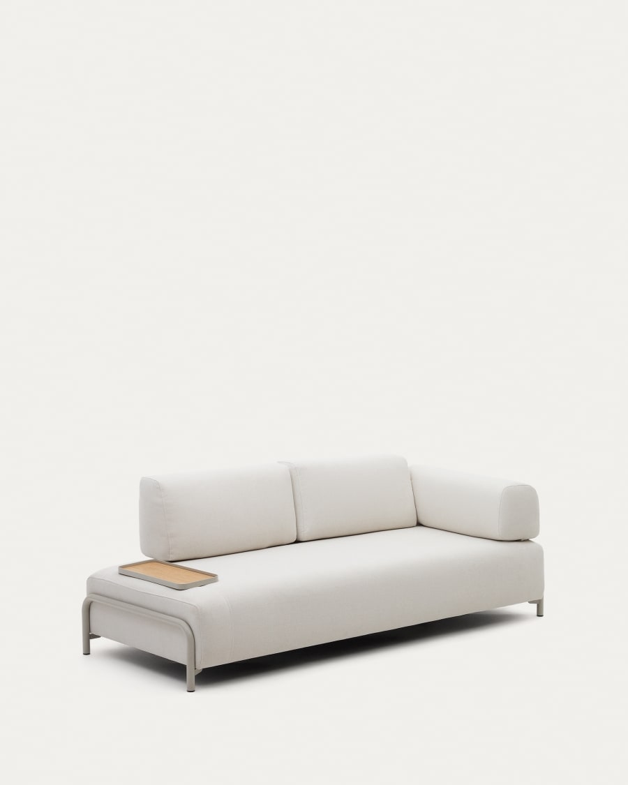Compo 3-seater beige chenille sofa, small tray oak veneer and beige metal structure 232cm FSC Mix Credit