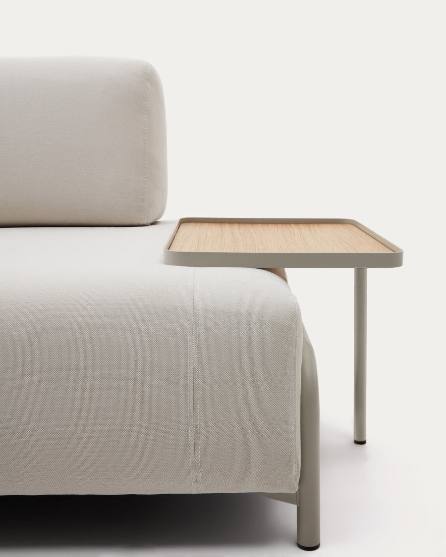 Compo 3-seater sofa chenille beige, large tray oak veneer and beige metal structure 232cm FSC Mix Credit