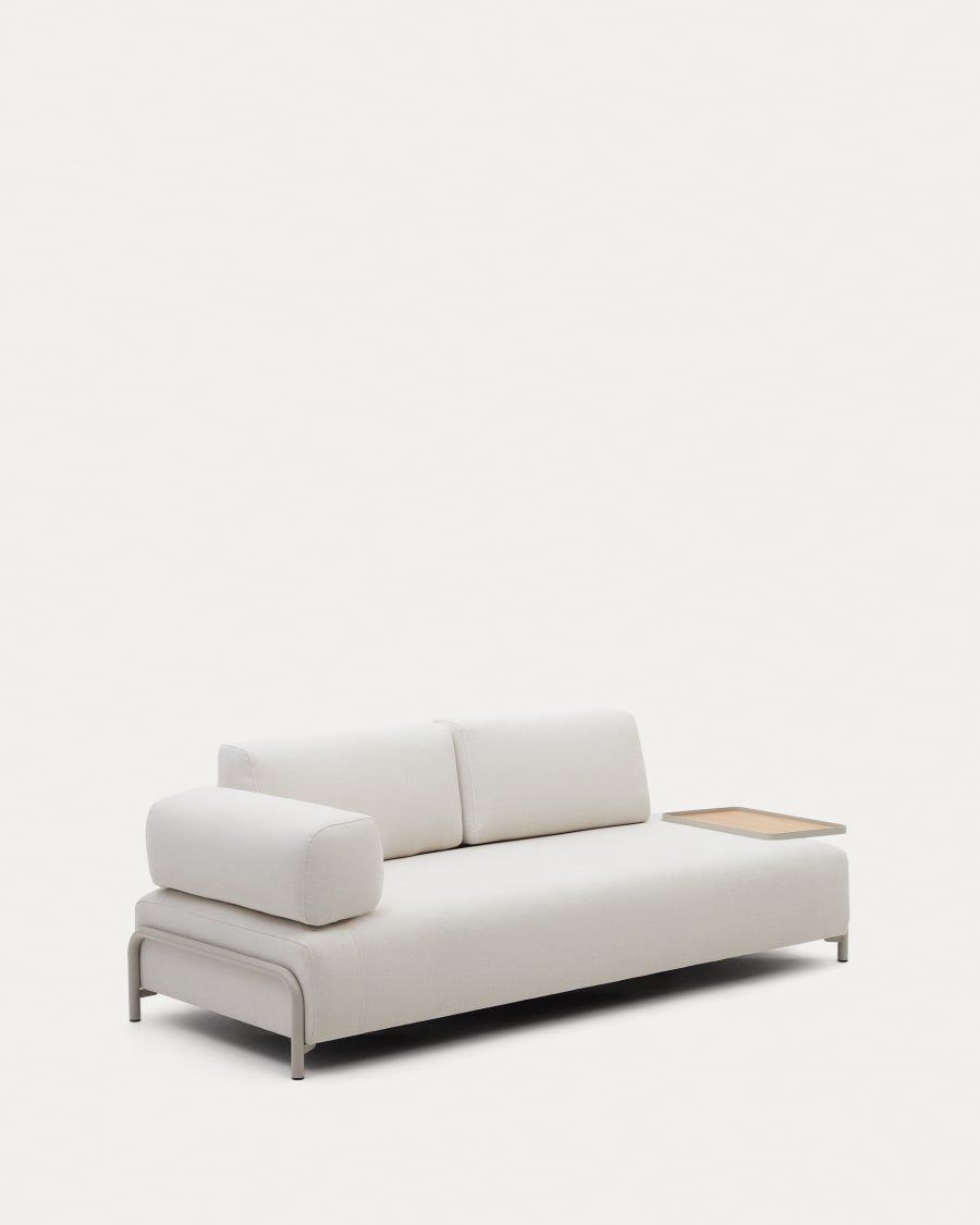 Compo 3-seater sofa chenille beige, large tray oak veneer and beige metal structure 232cm FSC Mix Credit