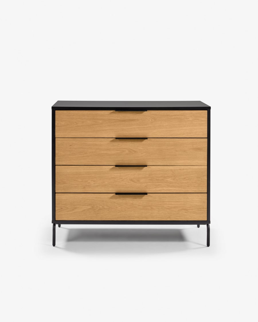 Savoi MDF chest of drawers with black lacquer and black-finished steel 100 x 90 cm