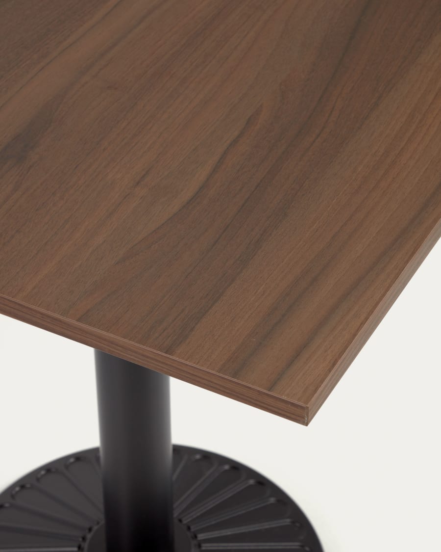 Tiaret table in a walnut wood finish with metal leg in a painted black finish, 69.5x69.5cm