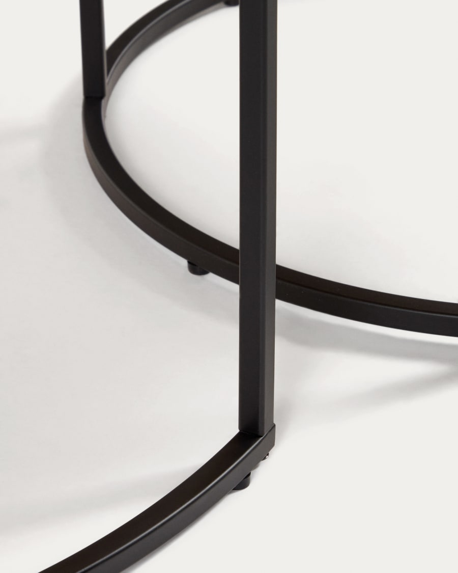 Yoana set of 2 nesting side tables with walnut veneer and black metal, Ø 80 cm / Ø 50 cm