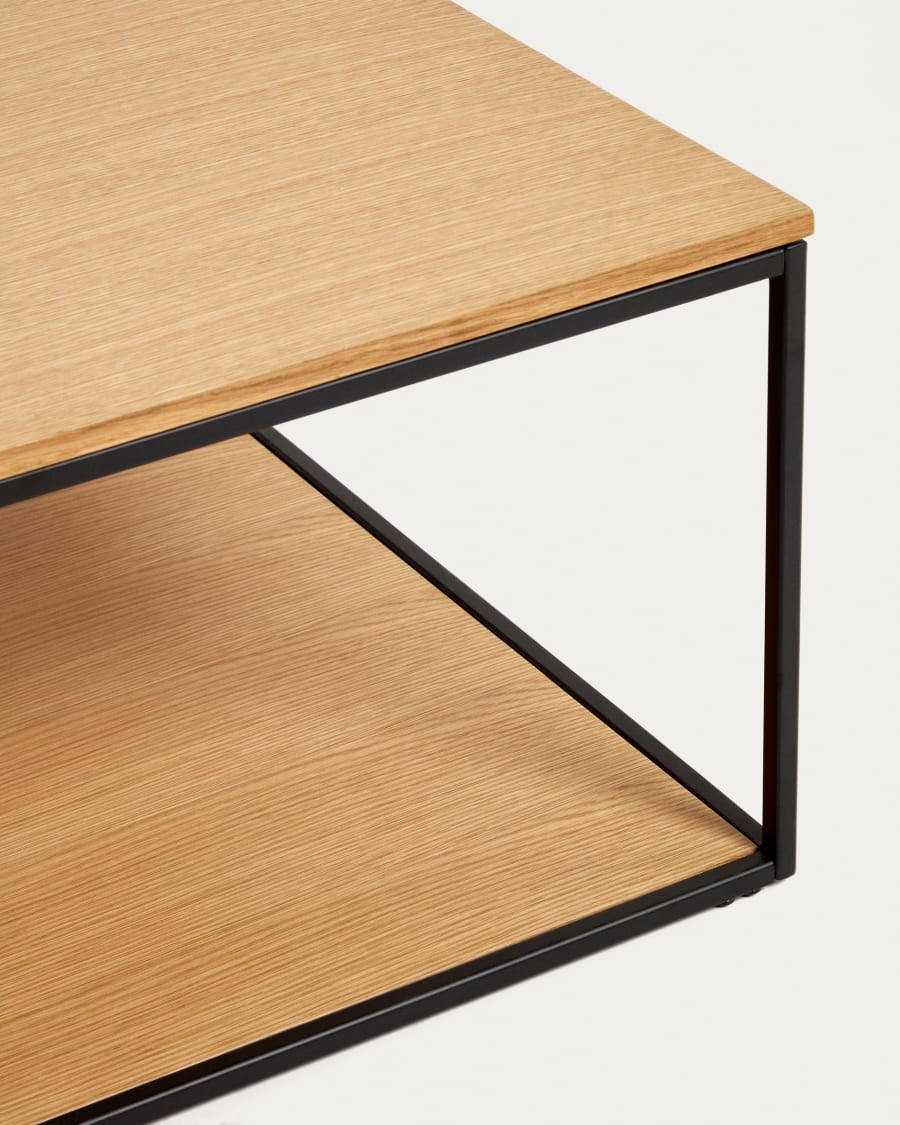 Yoana coffee table with oak wood veneer and painted black metal structure, 80 x 80 cm