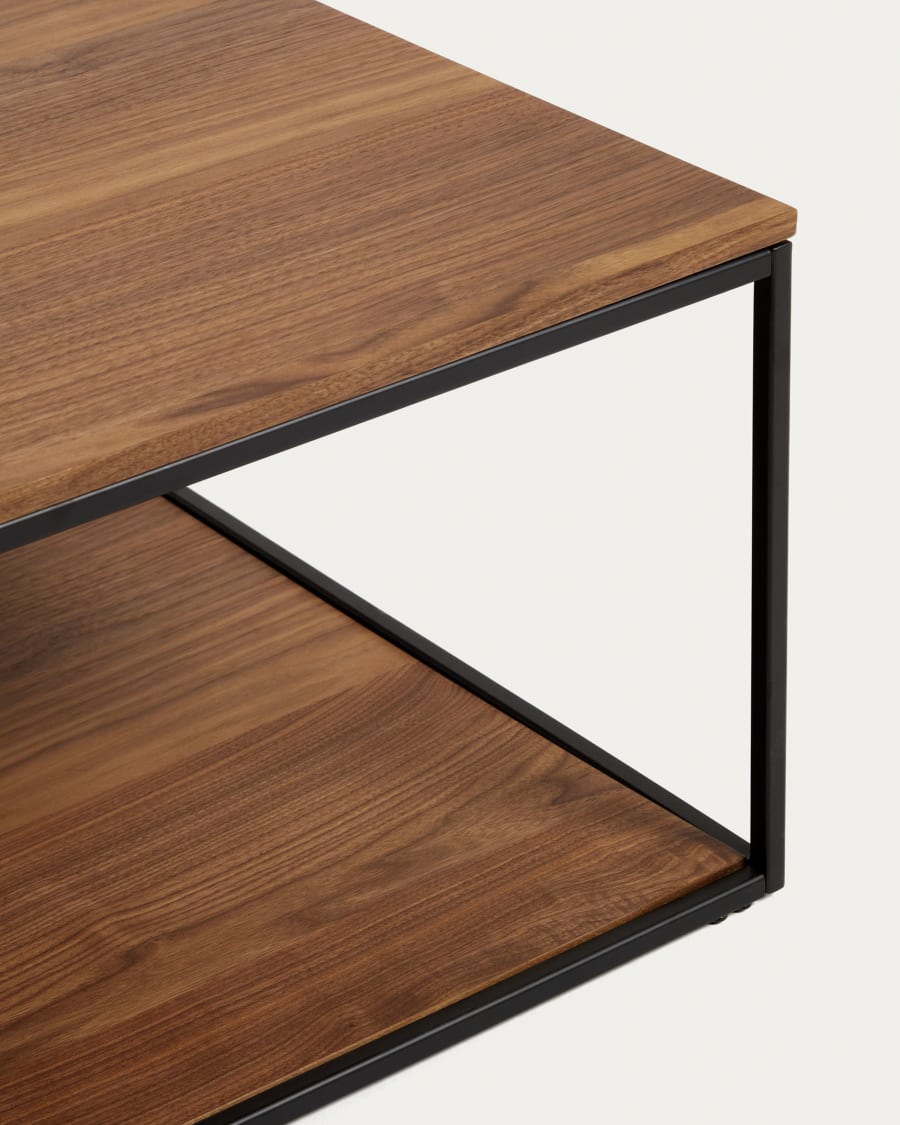 Yoana coffee table with walnut veneer and painted black metal structure, 80 x 80 cm