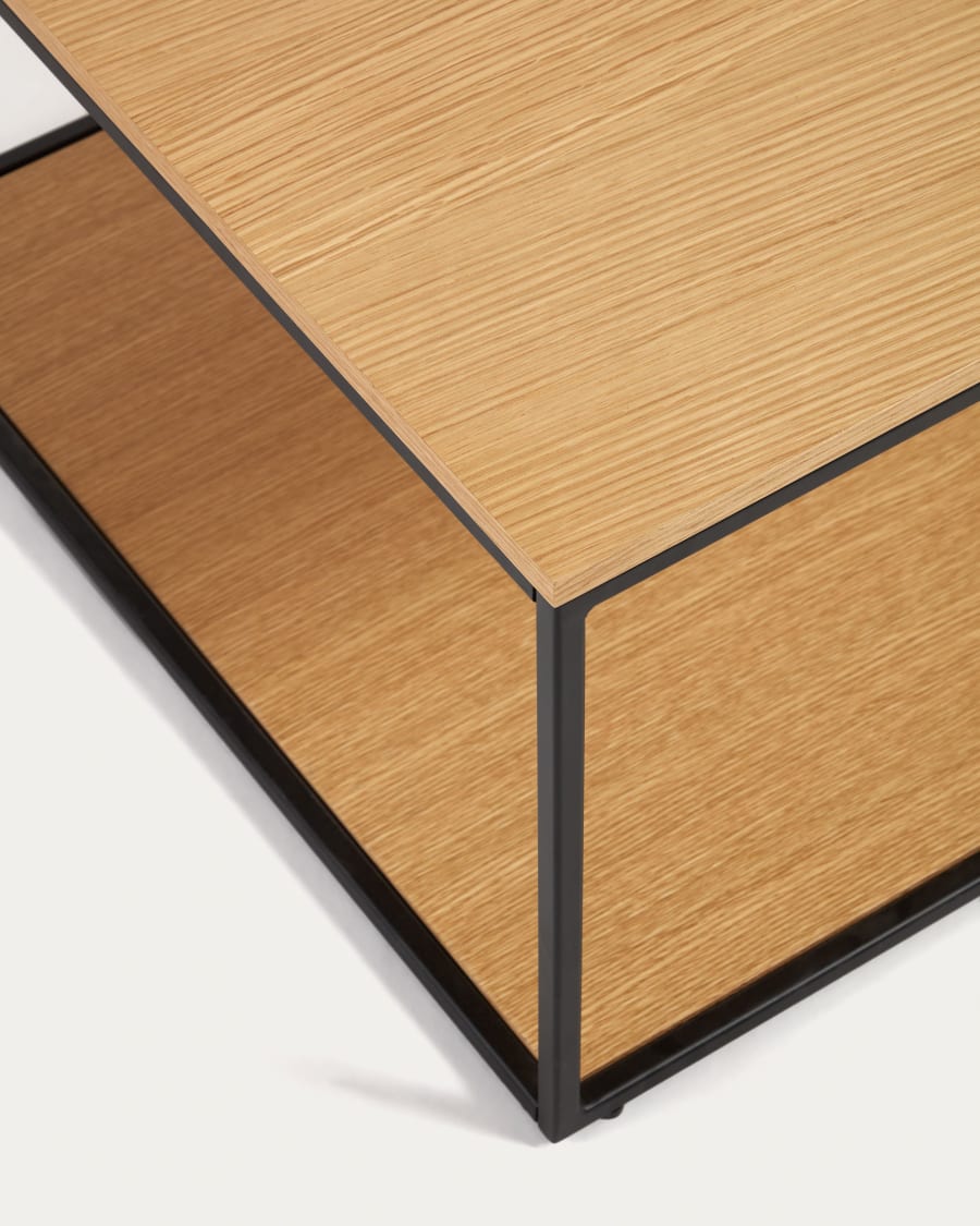 Yoana coffee table with oak wood veneer and painted black metal structure, 110 x 60 cm