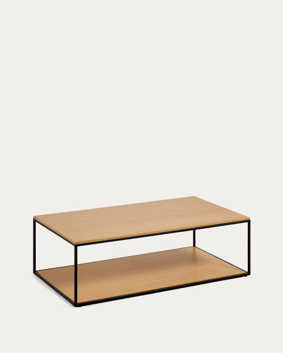 Yoana coffee table with oak wood veneer and painted black metal structure, 110 x 60 cm