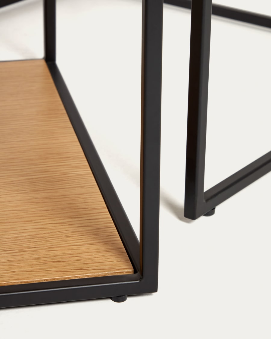 Yoana set of 2 nesting coffee tables with oak wood veneer & black painted metal structure
