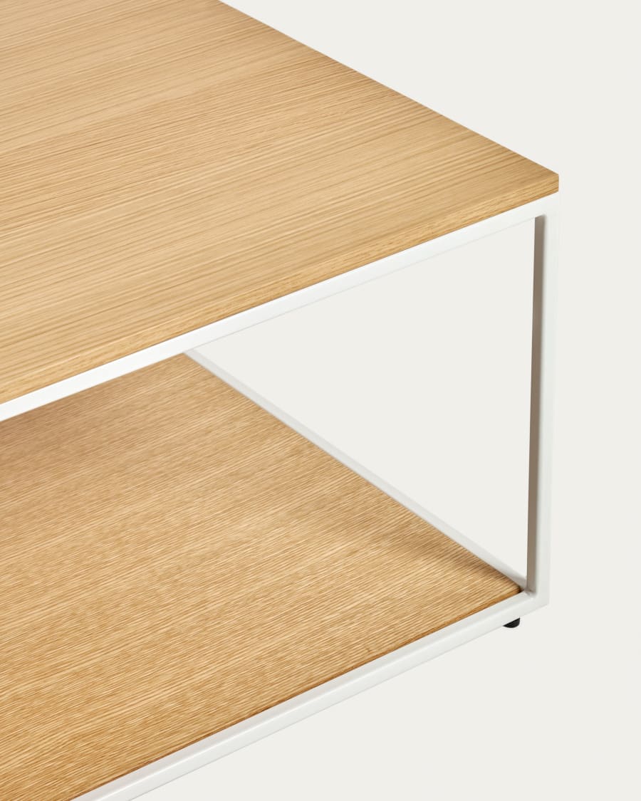 Yoana coffee table with oak veneer table top and base, white metal structure, 110 x 60 cm