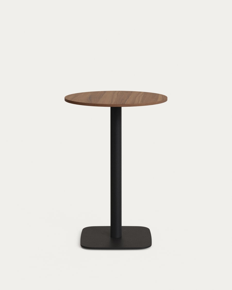 Dina high round table in walnut finish melamine with metal leg in a painted black finish, Ø60x96 cm
