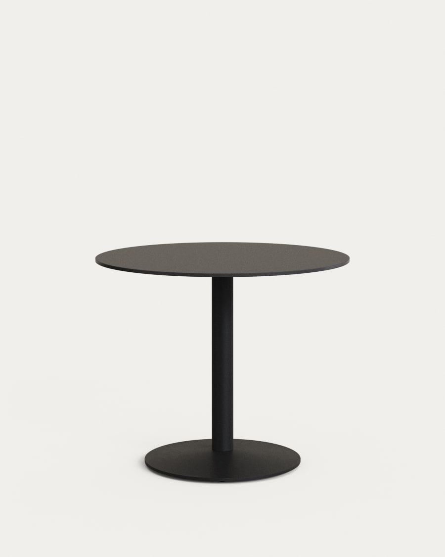 Esilda round outdoor table in black with metal leg in a painted black finish, Ø 90 x 70 cm