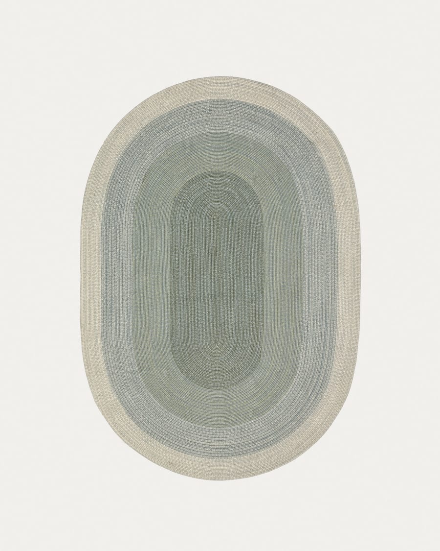 Leeith 100% PET rug with wide green stripes, Ø 160 x 230 cm