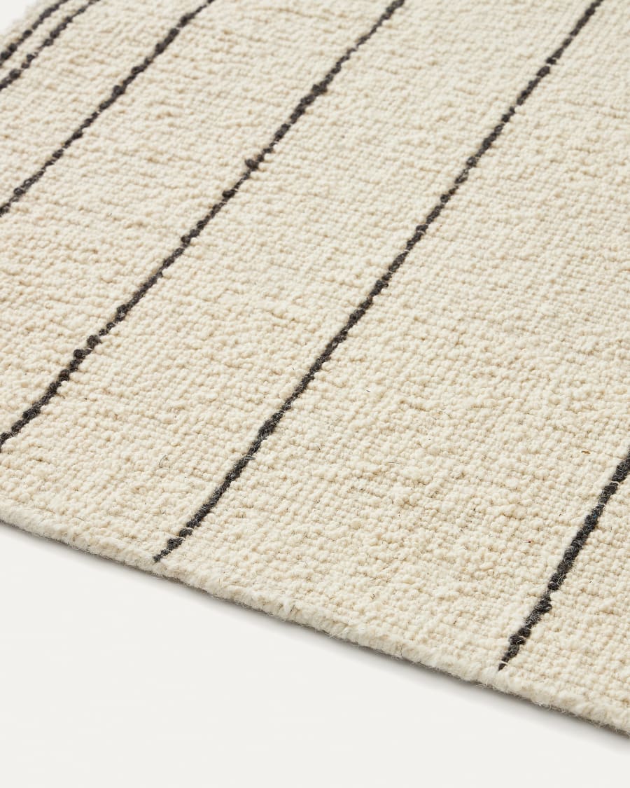 Micol beige wool rug with black stripes 160 x 230 cm