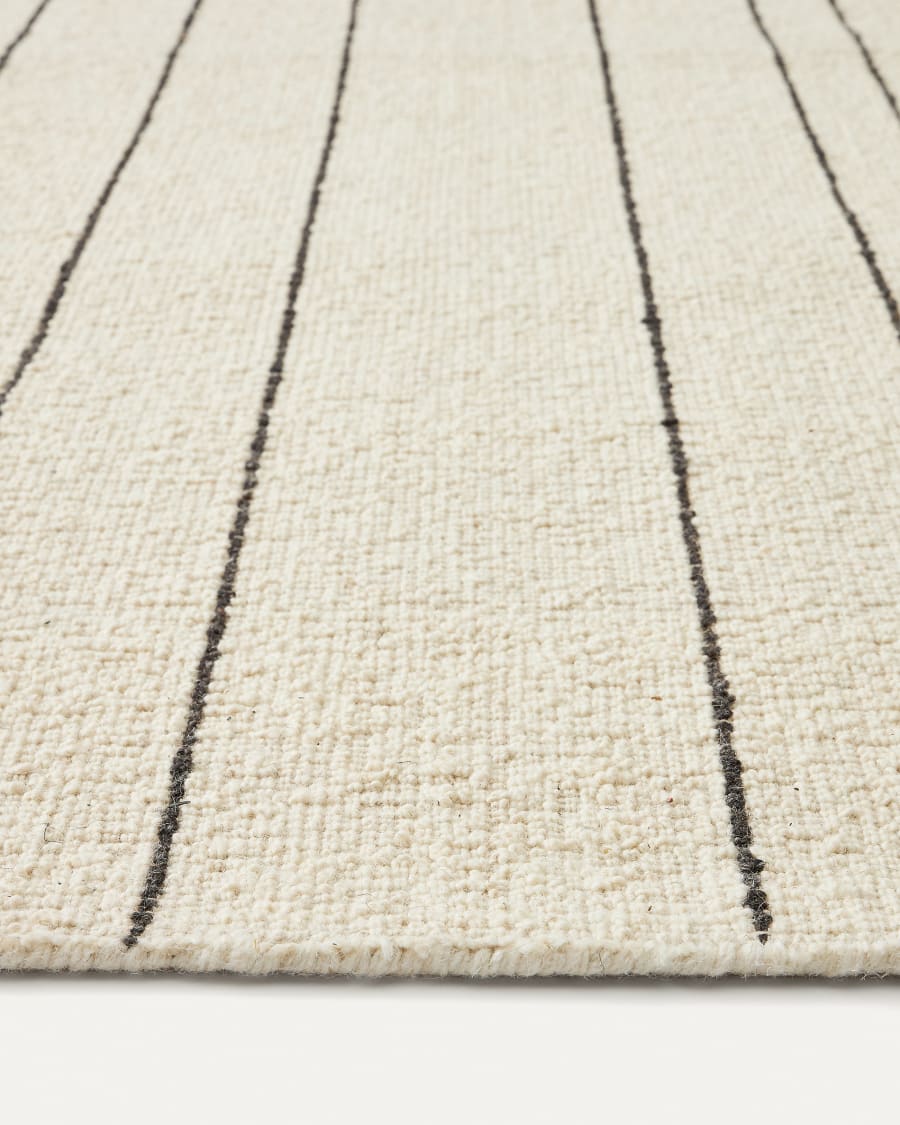 Micol beige wool rug with black stripes 160 x 230 cm