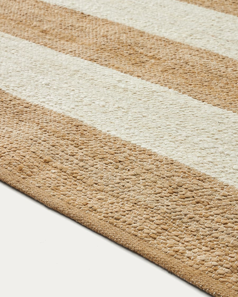 Rovira cotton and jute rug with stripes in natural and white, 160 x 230 cm