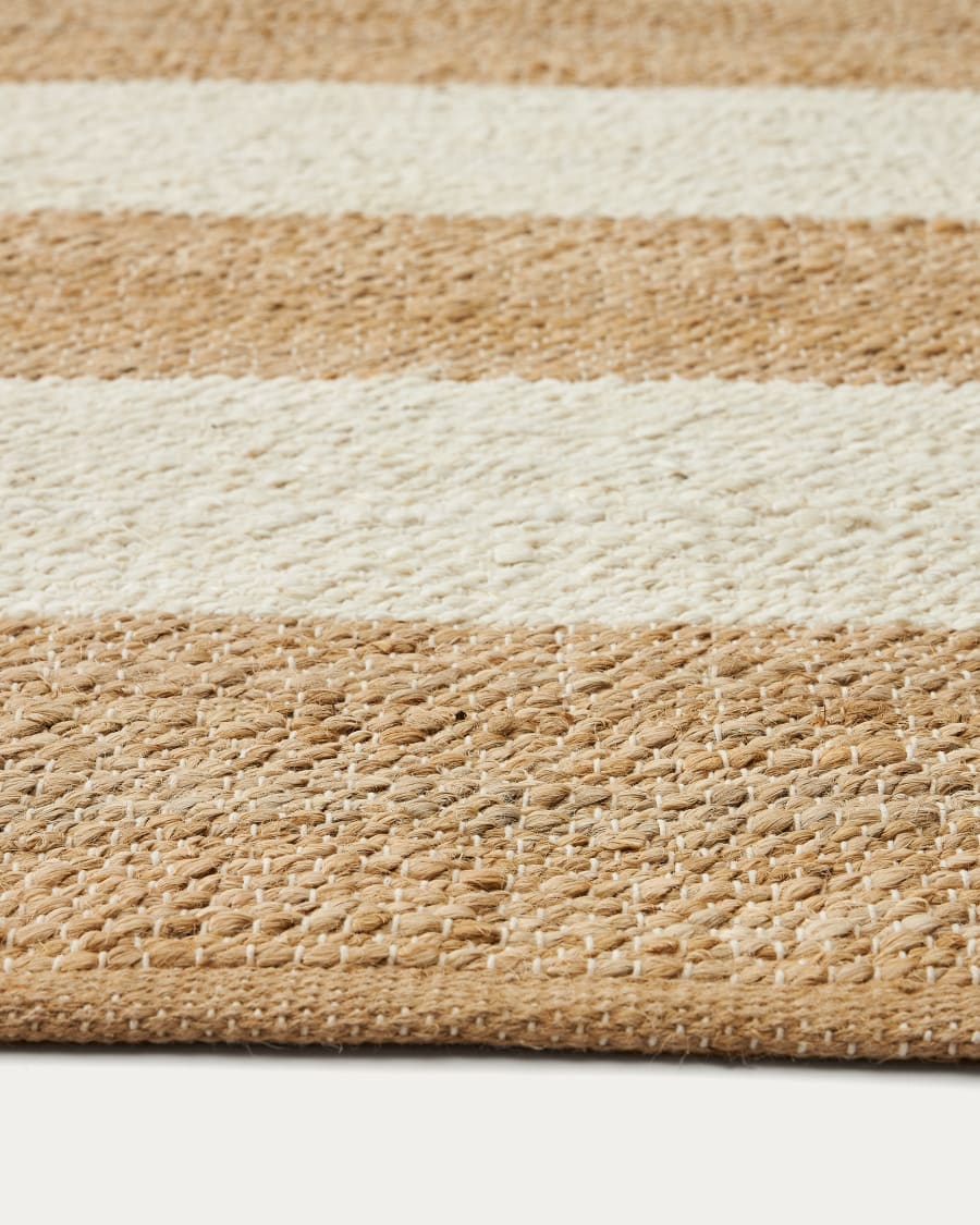 Rovira cotton and jute rug with stripes in natural and white, 160 x 230 cm