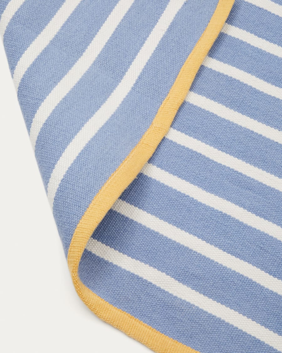 Mendia blue and white striped rug 100% PET 160 x 230 cm