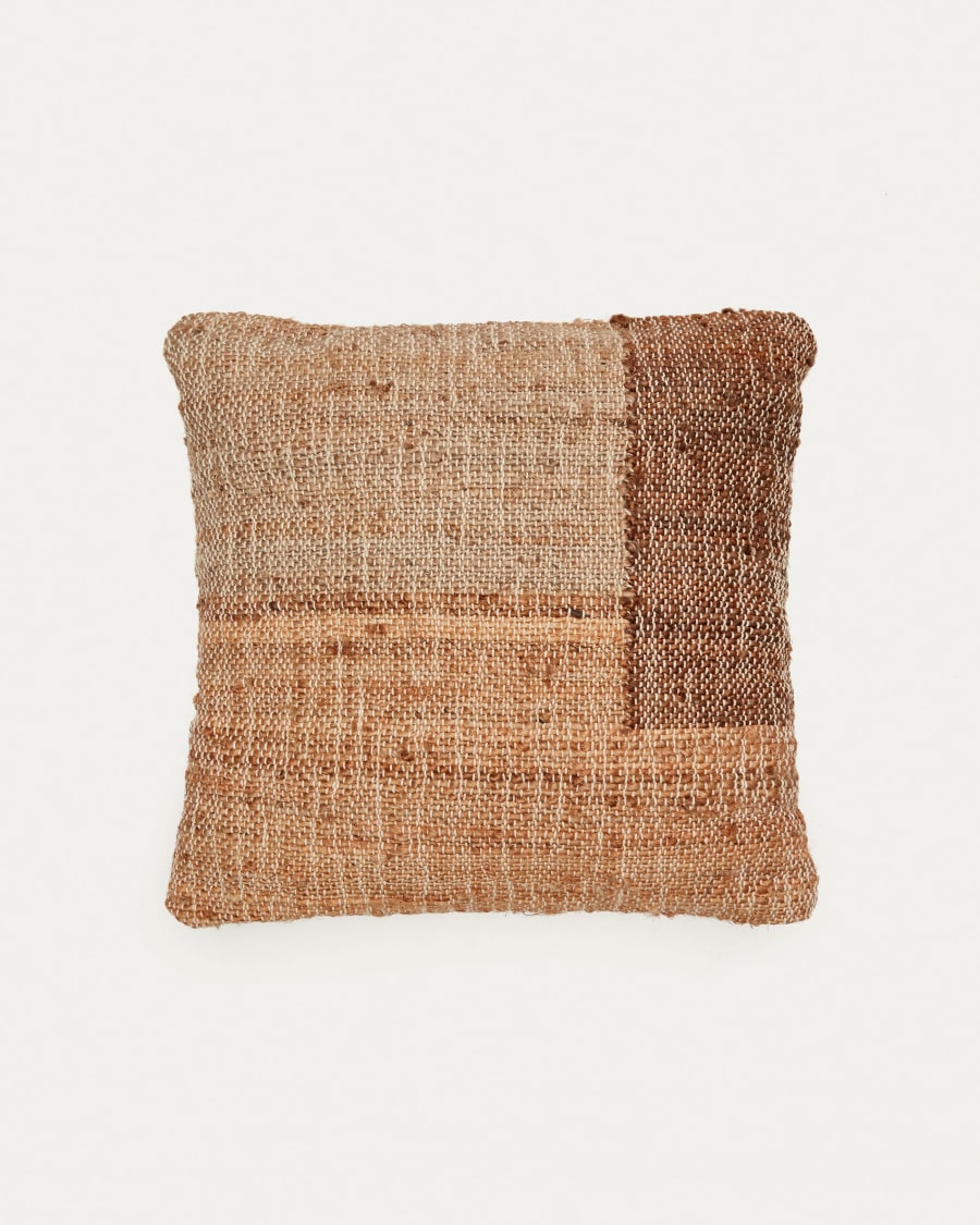 Cabanes jute and cotton cushion cover, natural and brown, 45 x 45 cm