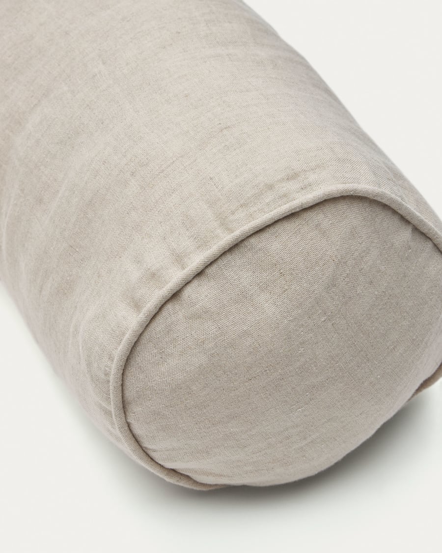 Forallac 100% linen roll cushion cover in beige