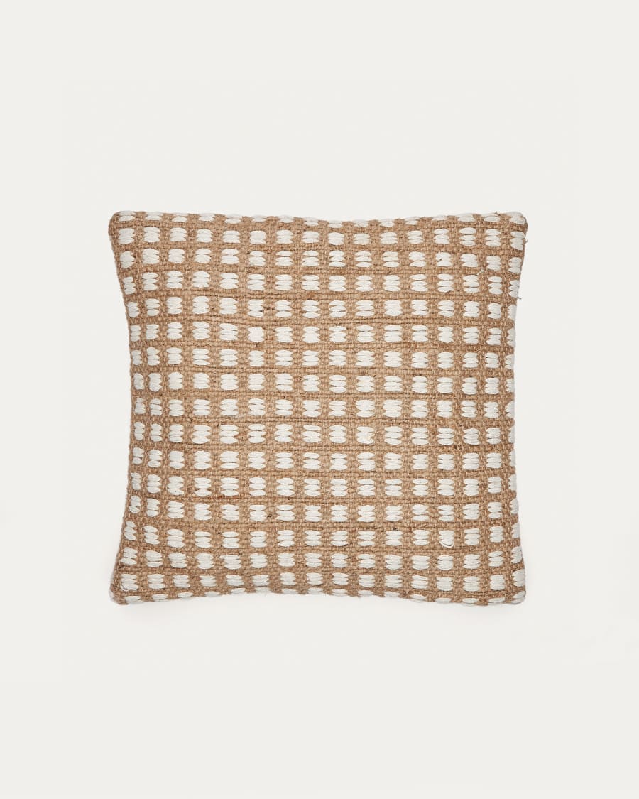 Iscle natural jute and white cotton cushion cover, 45 x 45 cm