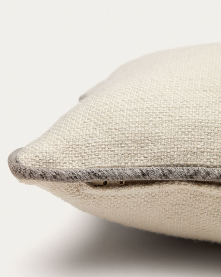 Sagulla 100% PET cushion cover in white with grey trim, 30 x 50 cm