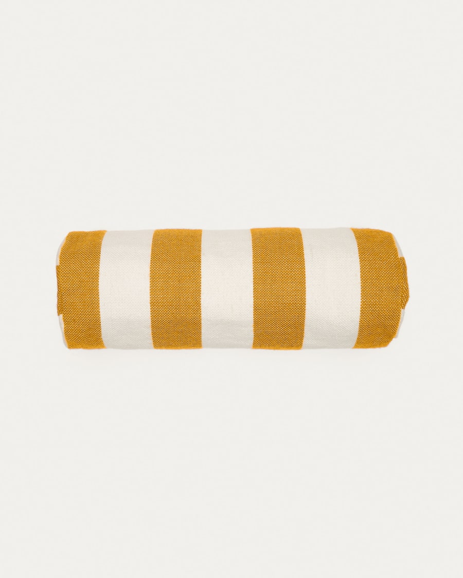 Nans 100% PET cylinder cushion with white and mustard stripes