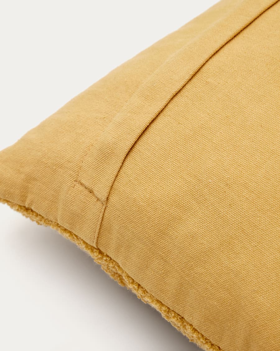 Yanil cushion cover in mustard bouclé with multicolour embroidered leaves, 30 x 50 cm