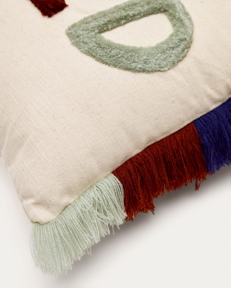 Zelda white cotton cushion cover with multicoloured embroidered letters, 30 x 50 cm