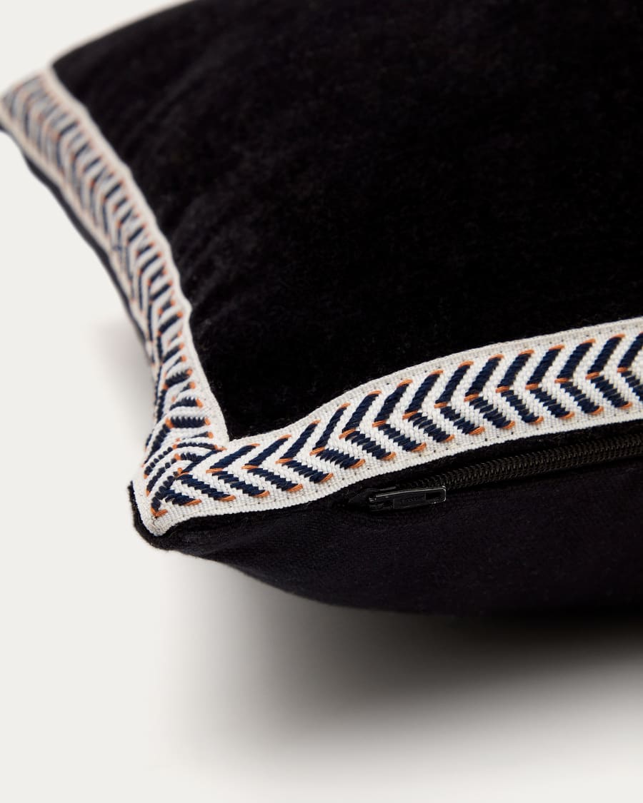 Tanita cushion cover 100% black cotton and white ribbon 30 x 50 cm