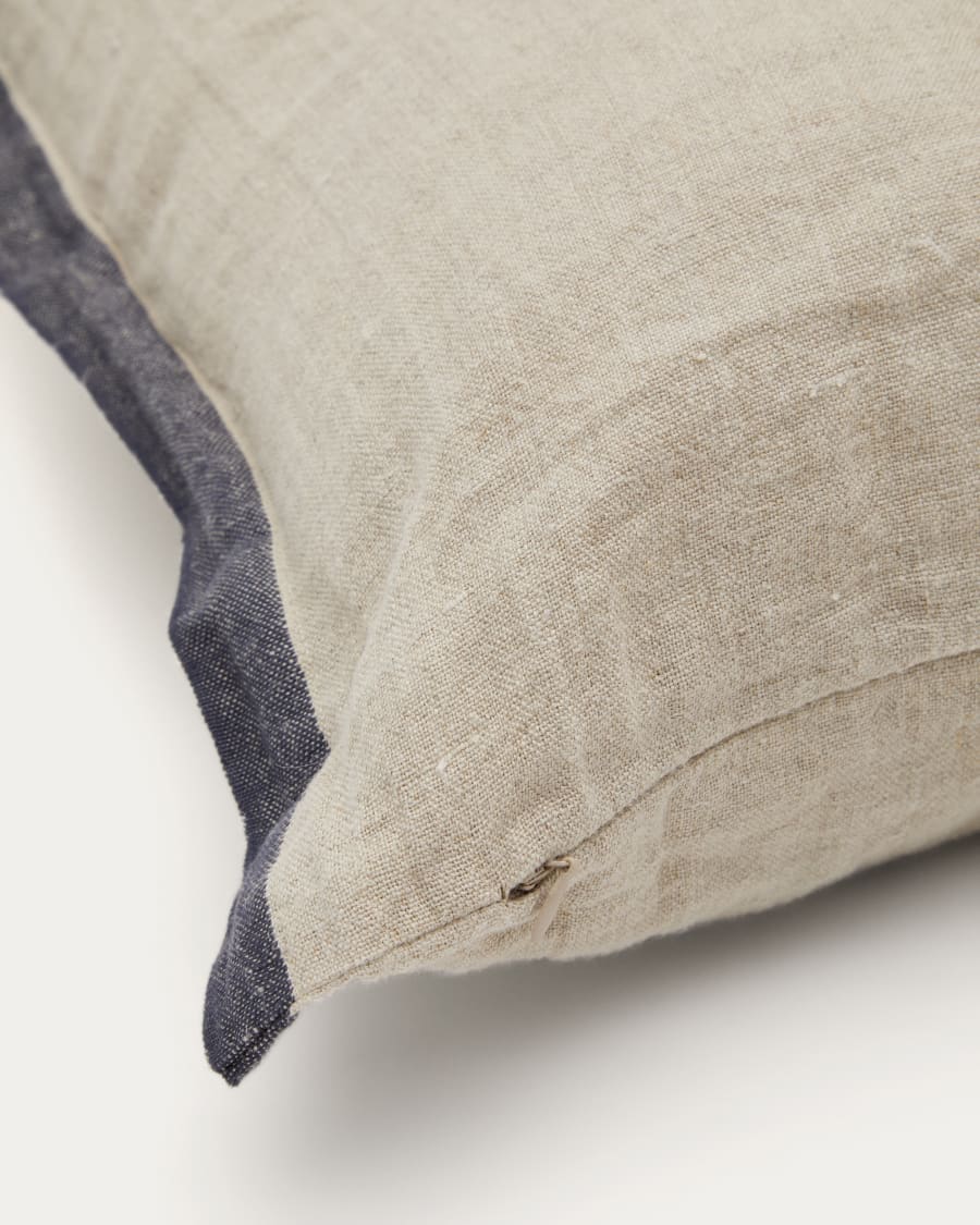 Suerta beige and blue cushion cover, 100% linen, 50 x 50 cm