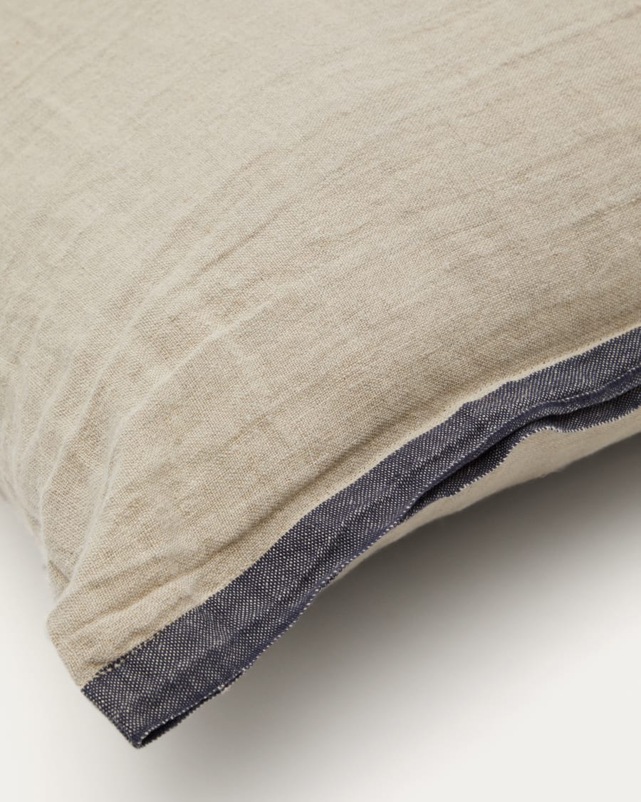 Suerta beige and blue cushion cover, 100% linen, 50 x 50 cm