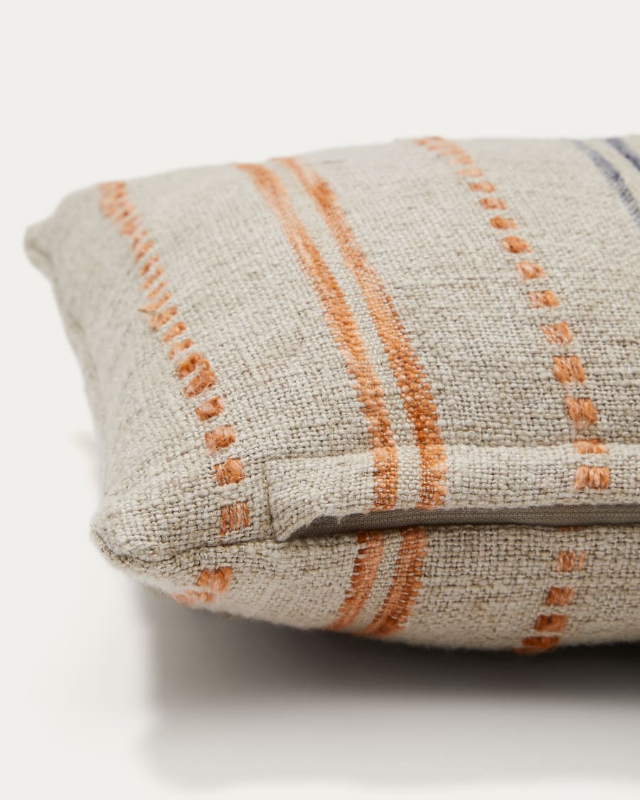 Setic blue and orange striped, linen cushion cover, 30 x 50 cm