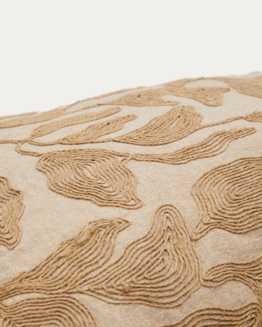 Sorima cushion cover in beige cotton and jute floral embroidery feature, 45 x 45 cm