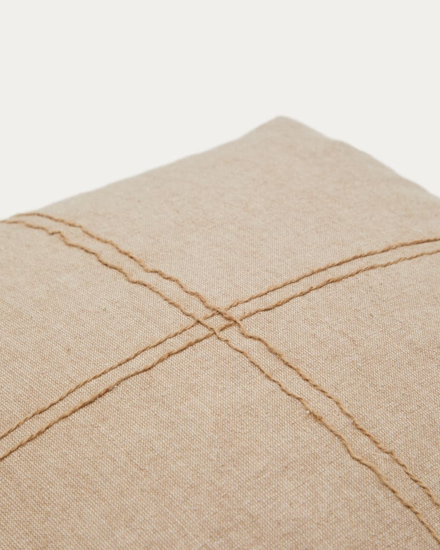Sulken beige cotton cushion cover with beige embroidery feature, 45 x 45 cm