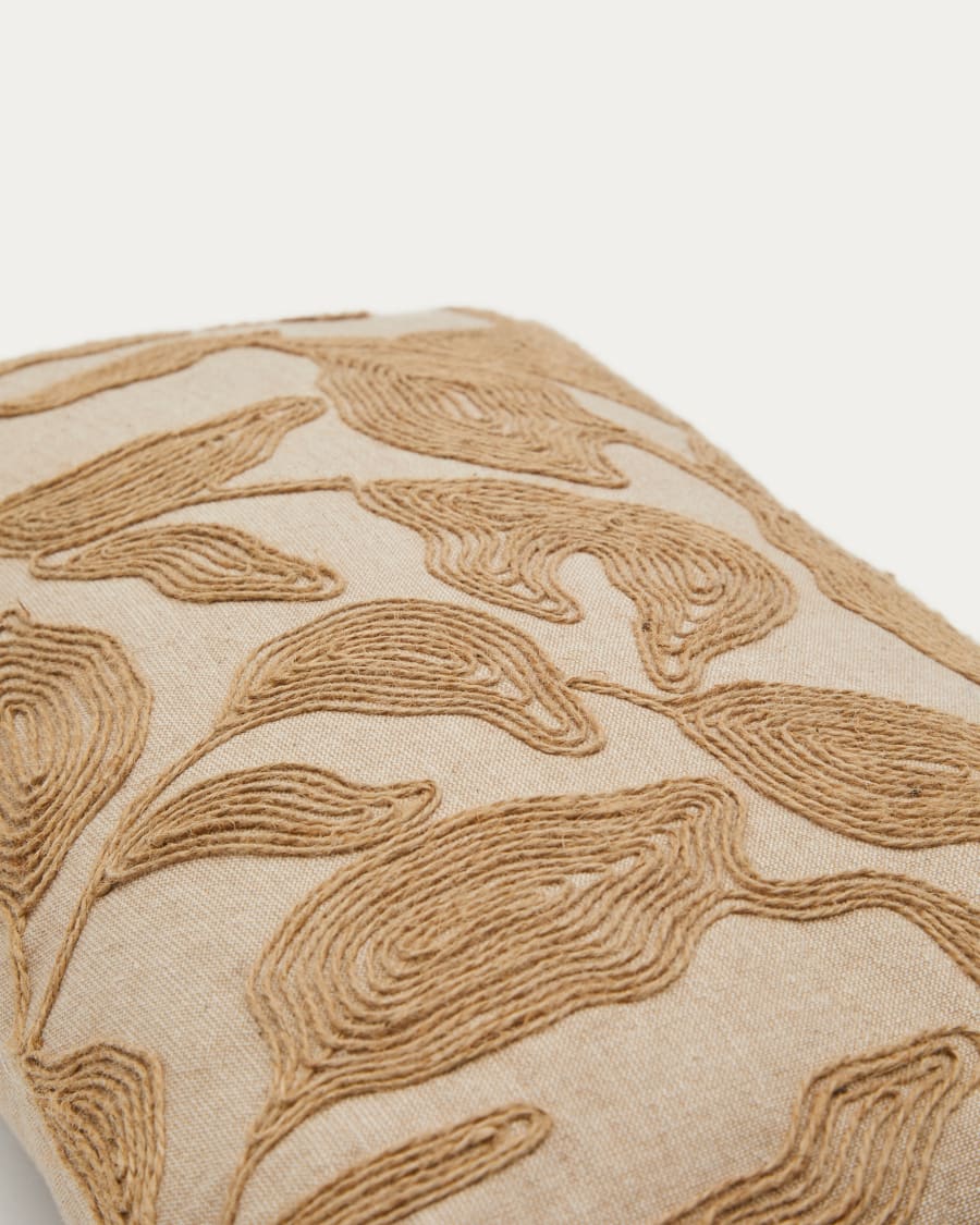 Sorima cushion cover in beige cotton and jute embroidery feature, 30 x 50 cm