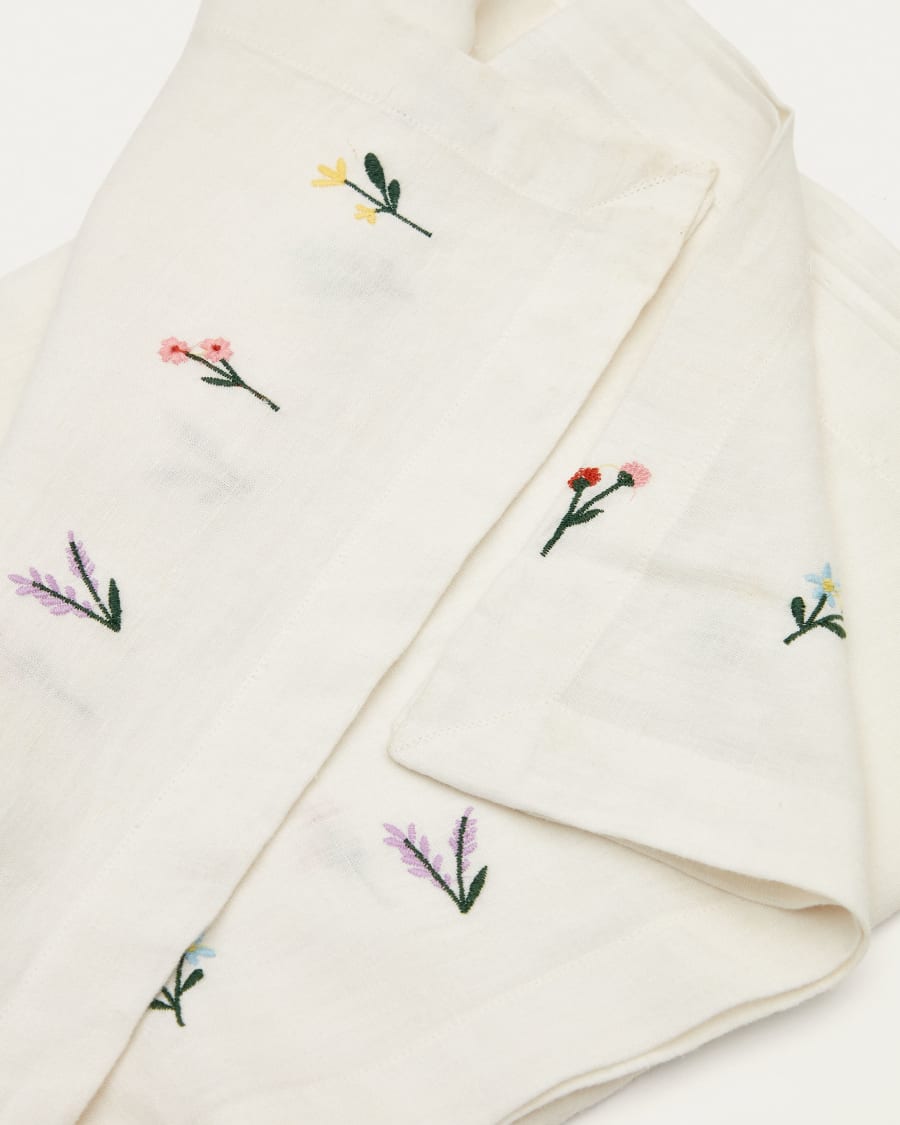 Sadurni 100% white linen with floral embroidery, 170 x 250 cm