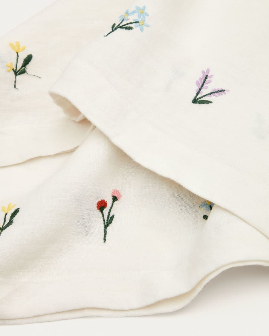 Sadurni 100% white linen with floral embroidery, 170 x 250 cm