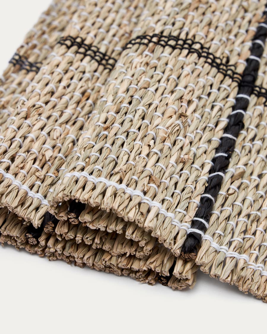 Uya set of 2 table runners with natural fibres and natural and black finish 33.5 x 49 cm
