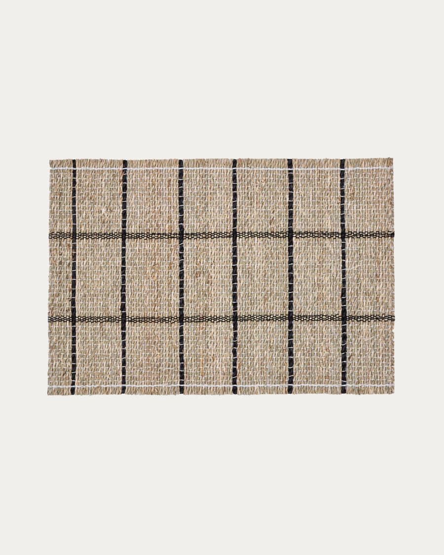 Uya set of 2 table runners with natural fibres and natural and black finish 33.5 x 49 cm
