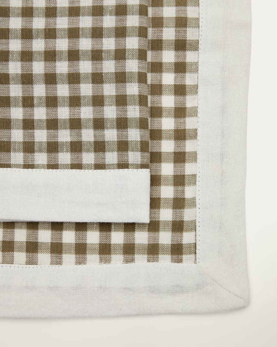 Madremanya set of 2 serviettes, 100% linen with green checkers and white edge