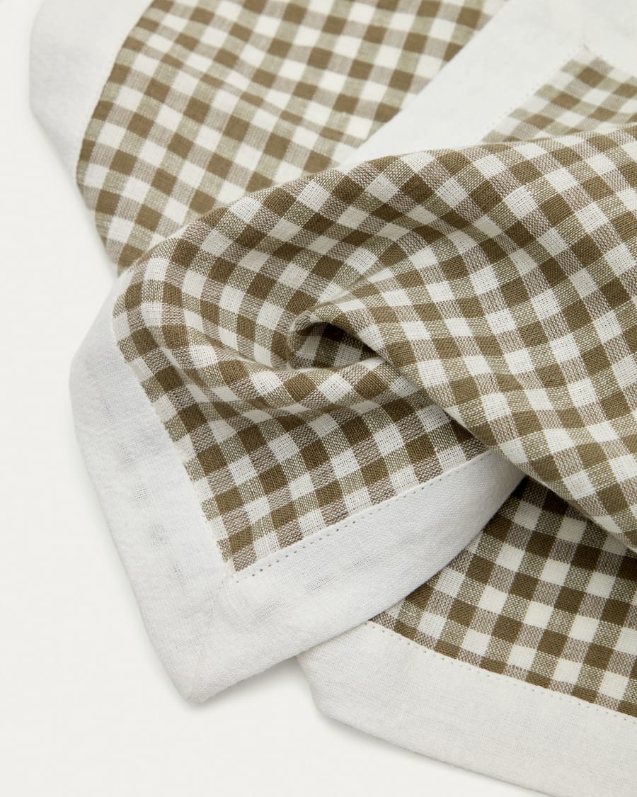 Madremanya set of 2 serviettes, 100% linen with green checkers and white edge