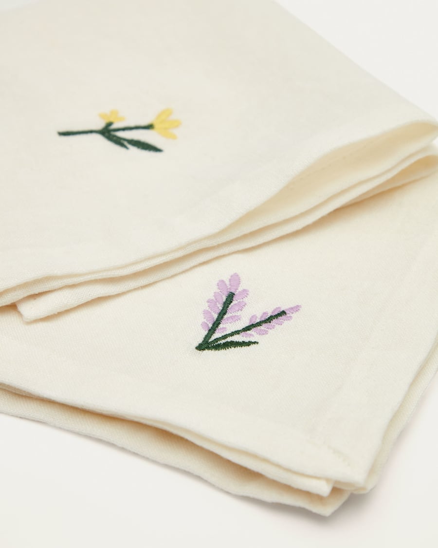 Sadurni 100% white linen with red and purple floral embroidery