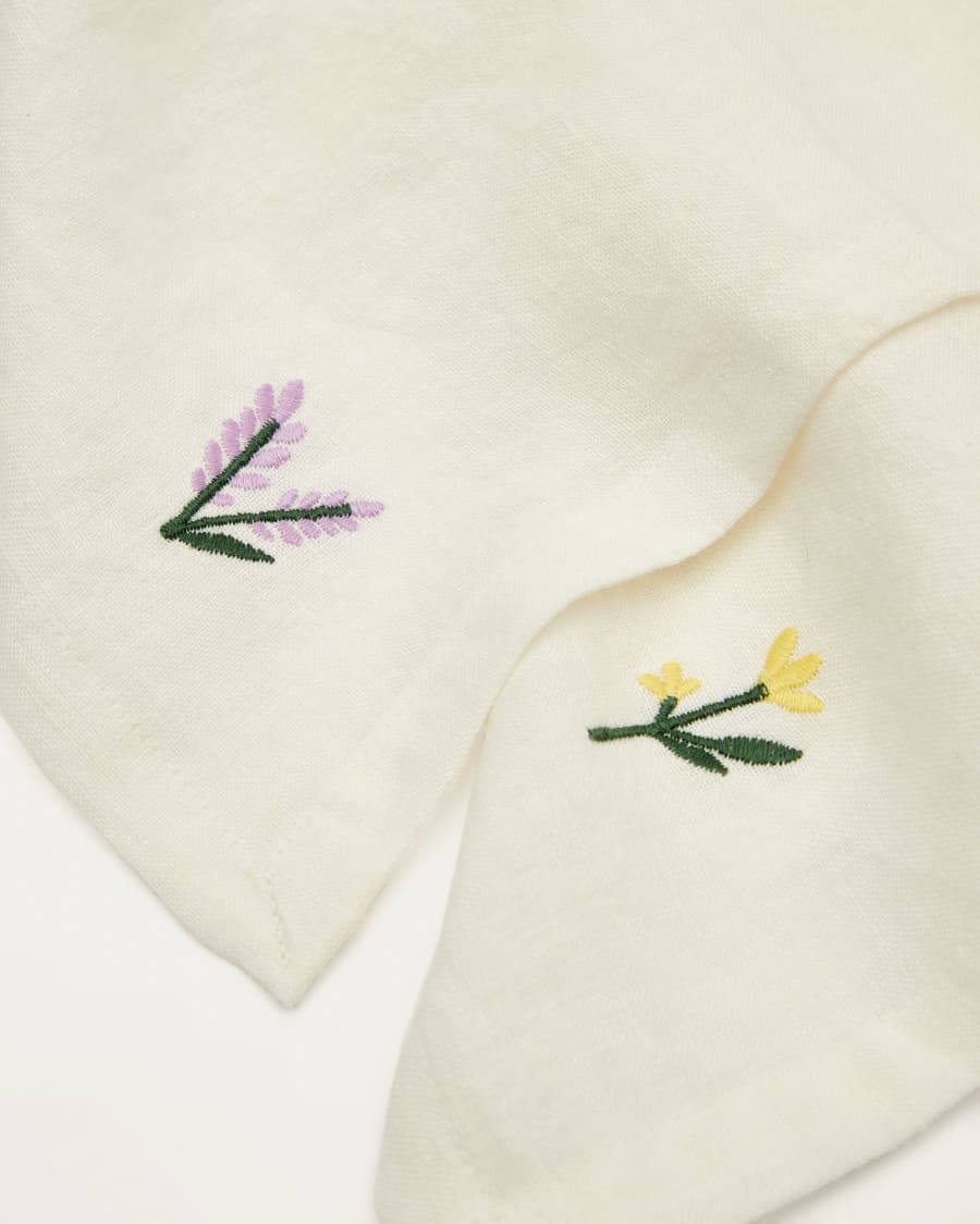 Sadurni 100% white linen with red and purple floral embroidery