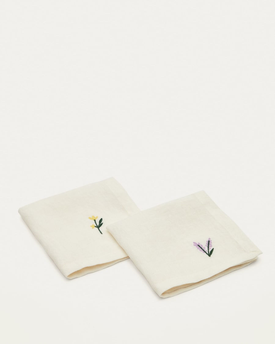 Sadurni 100% white linen with red and purple floral embroidery