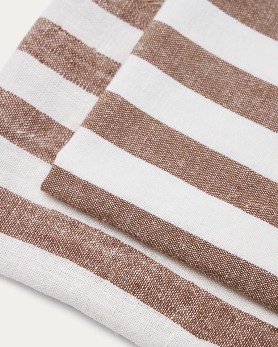 Set Maura di 2 tovaglioli in cotone e lino a righe bianche e marroni
