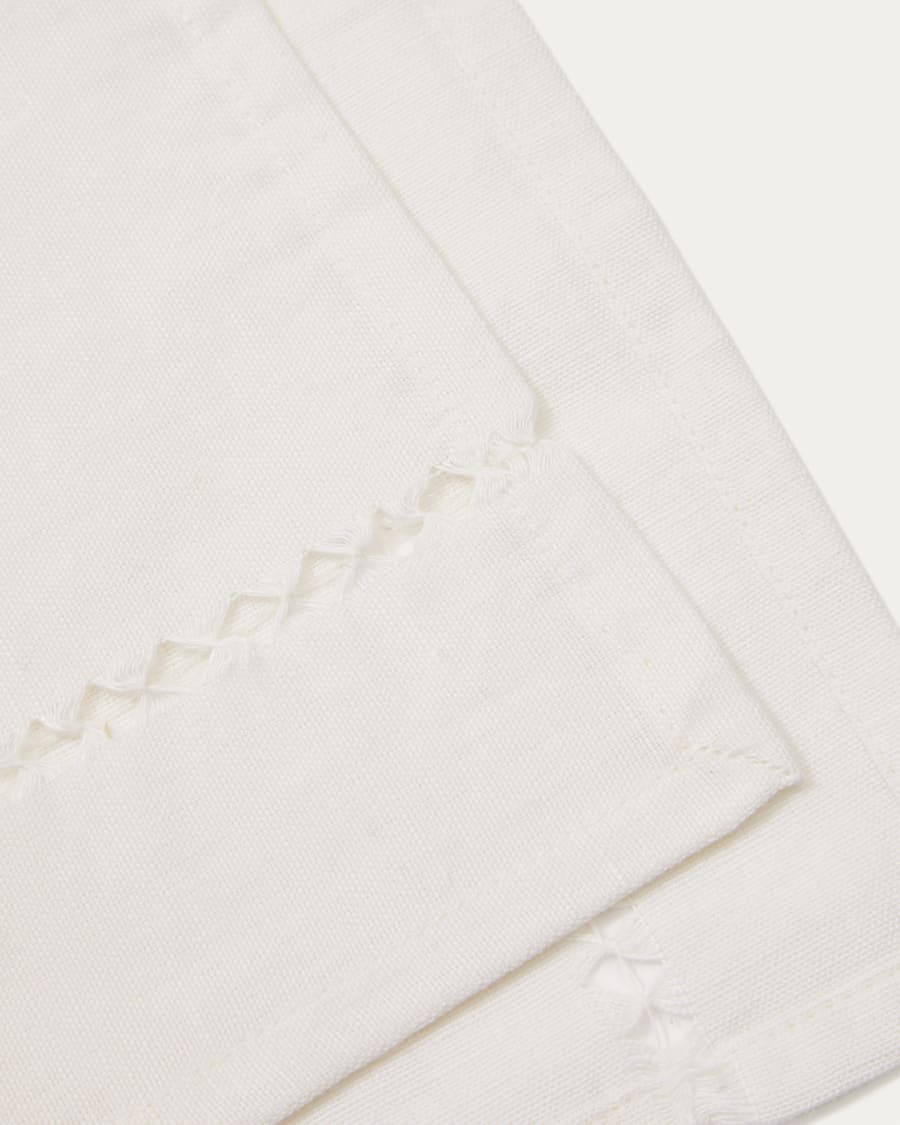 Sempa set of 2 white linen and cotton Napkins with openwork