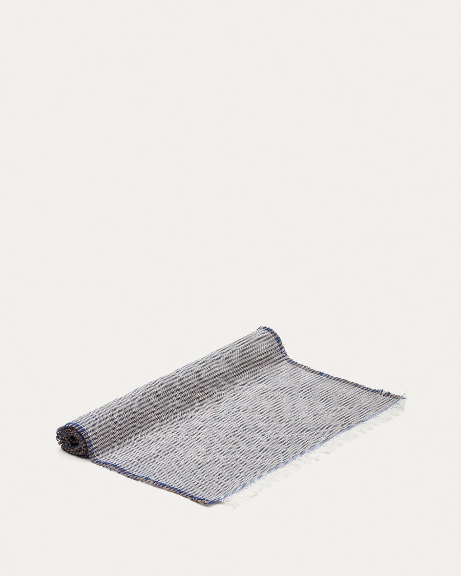 Vilat table runner with tassels in blue, 46 x 140 cm